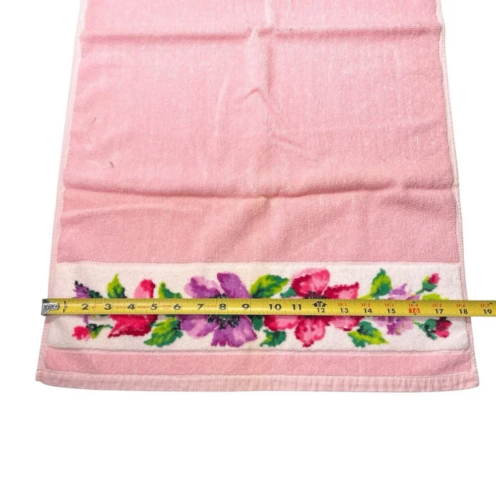 Vintage Pink Floral Hand Towel Indanthren Spring Flowers 18”x35”